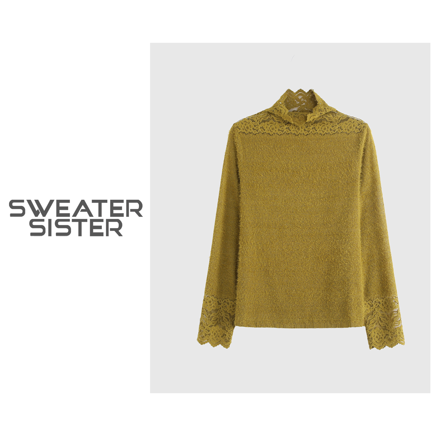 蕾丝钩花半高领针织衫新款纯色叠穿内搭打底衫女6699-285