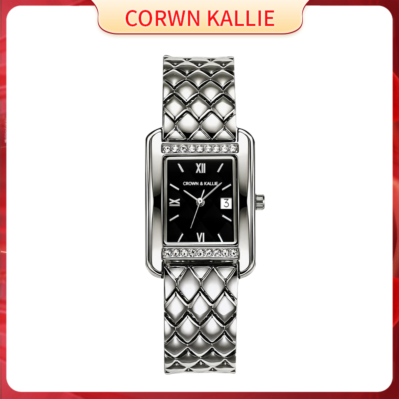 CrownKallie【官方正版】CK-8114坦克轻奢小香风系列背透飞轮女表