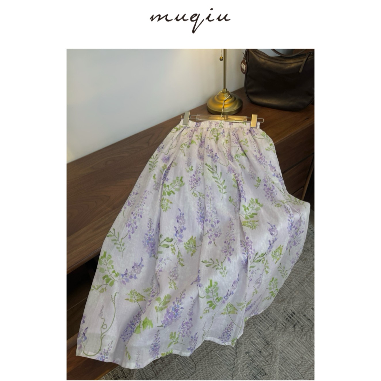 青慕知湫《紫藤》40支天丝亚麻印花空气感碎花半裙