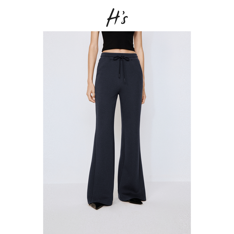 【秋上新】H'S针织弹力裤子女25秋新款休闲保暖防风微喇阔腿卫裤