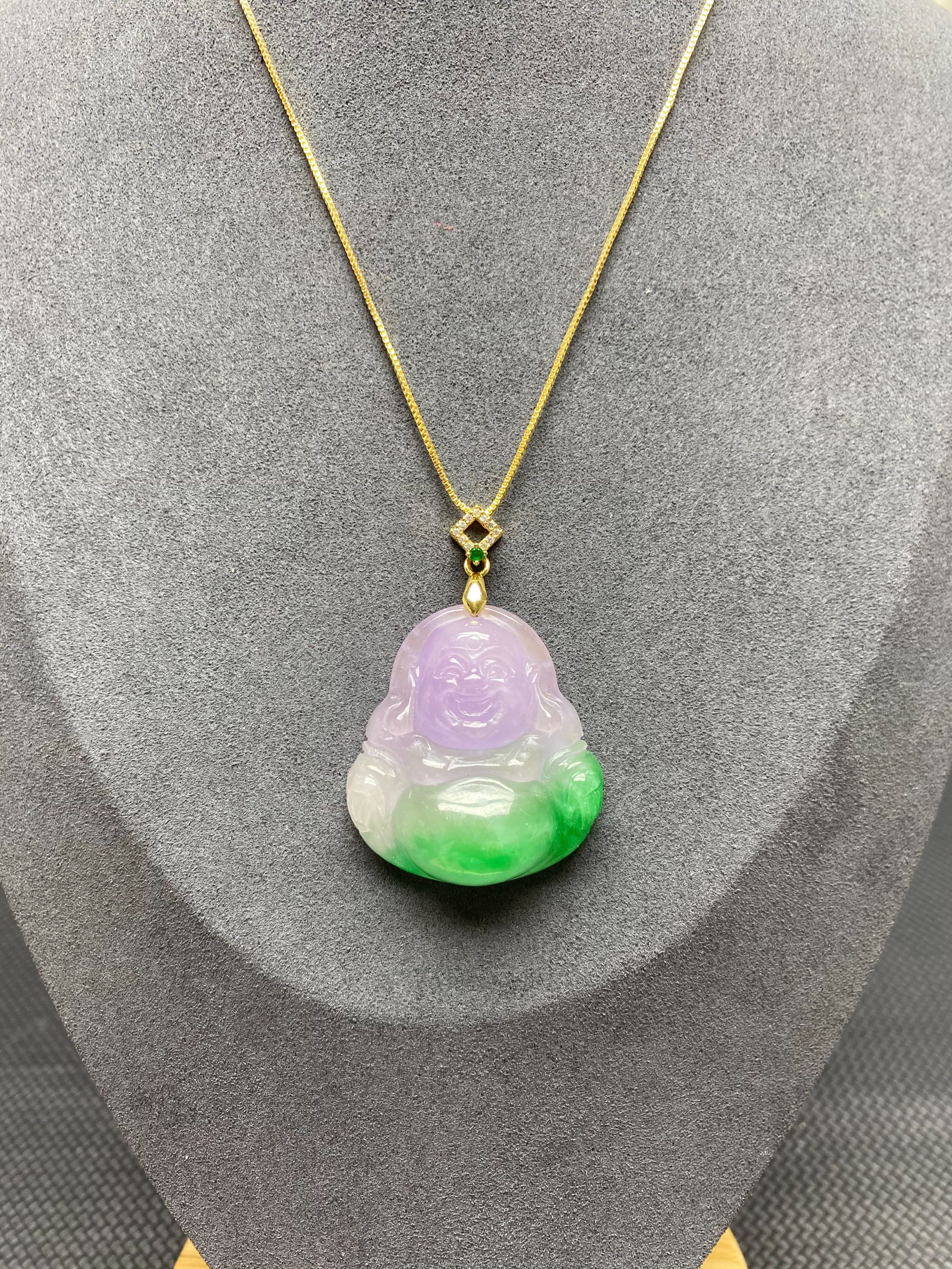 翡翠春彩中号佛公吊坠