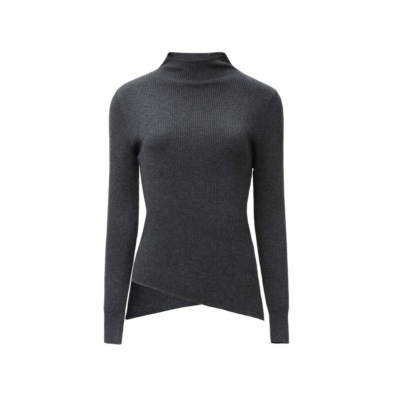 sdeer圣迪奥女装罗纹半高领秋冬不规则修身打底针织衫S24483509