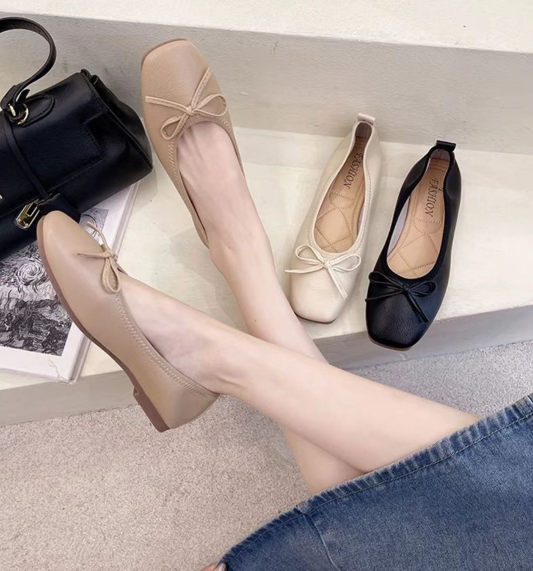 平底浅口单鞋女新款蝴蝶结芭蕾鞋外穿仙女风玛丽珍休闲鞋子601
