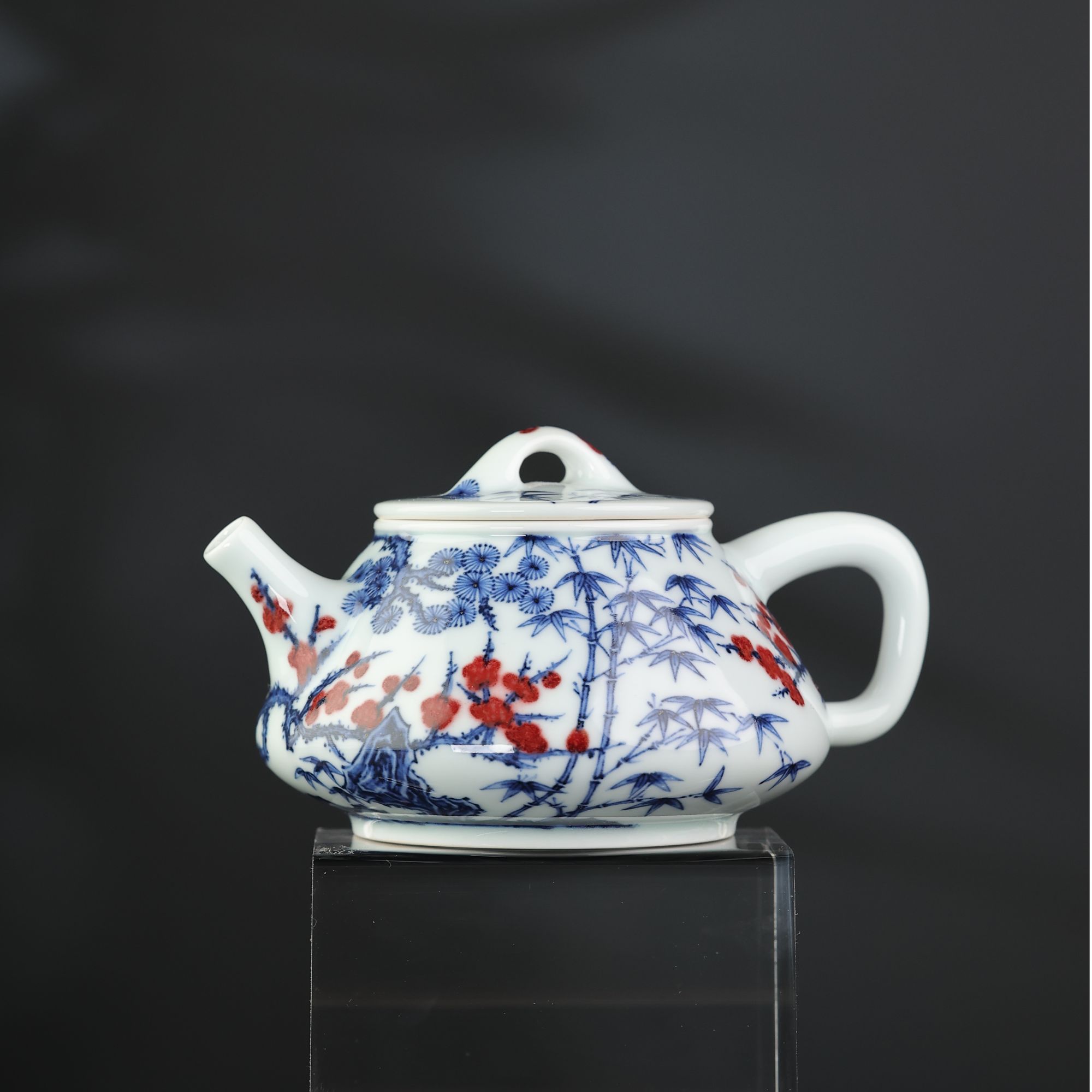 【阳春白雪】青花釉里红松竹梅纹石瓢壶 复古 陶瓷 中式 家用 手绘