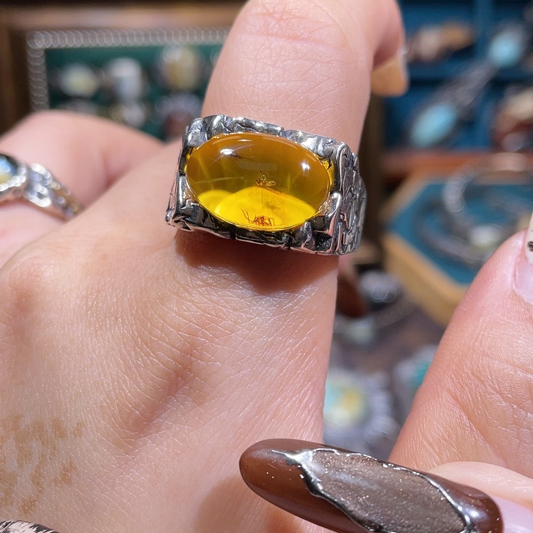 琥珀银S925镶嵌戒指戒指