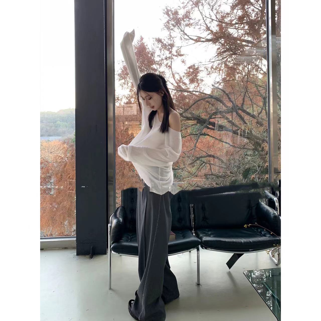 徐秋阳   薄雾   显瘦长袖时尚休闲轻薄简约上衣2663