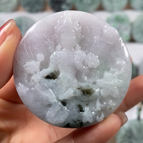 翡翠颈饰未镶嵌山水牌观音福利两面工福利