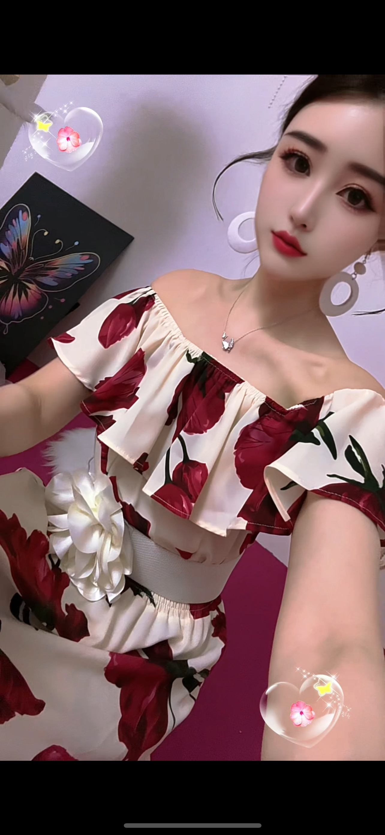 夏季新款法式荷叶边收腰显瘦碎花连衣裙性感一字领设计1519款