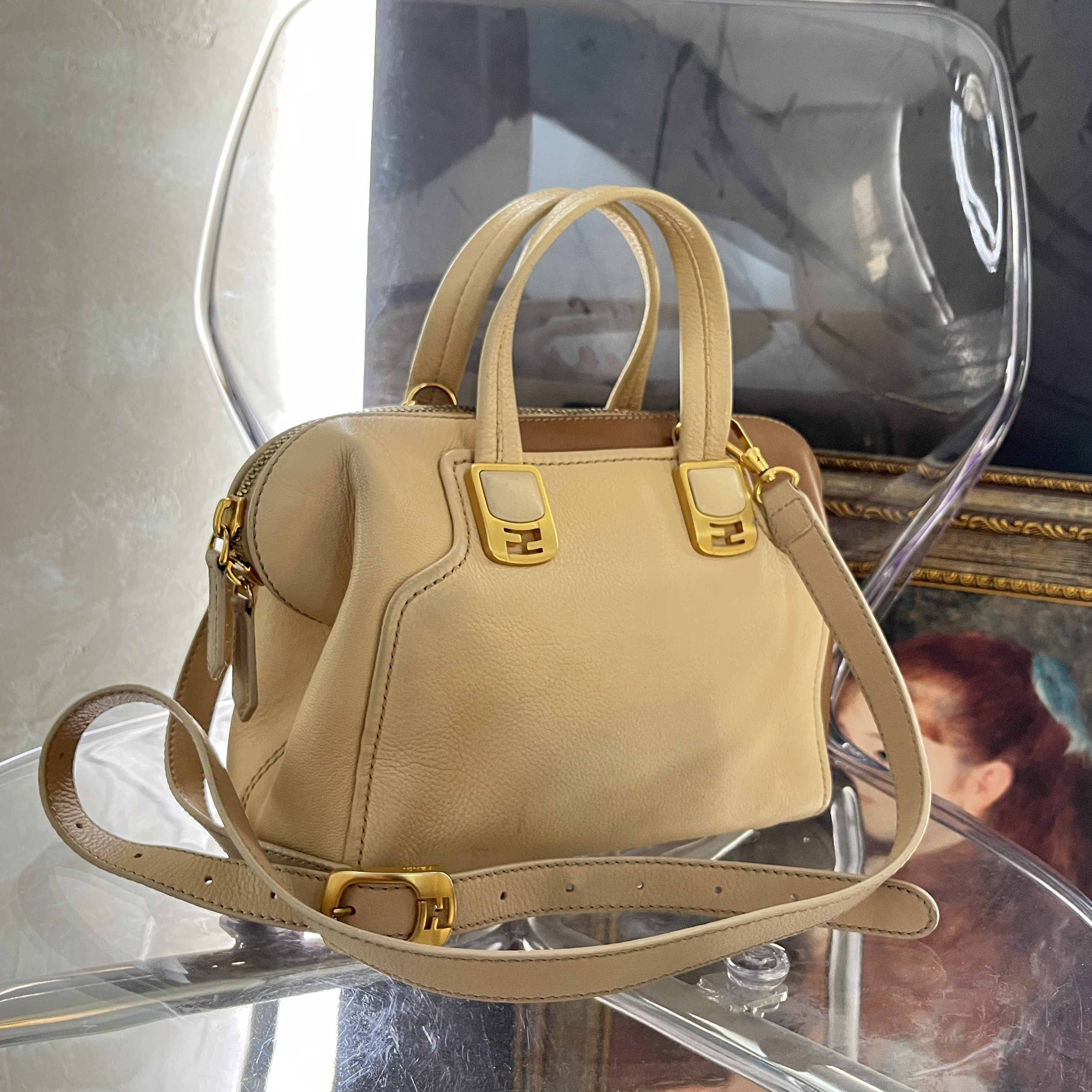 95新 FENDI/芬迪 复燃精选/拼色波士顿斜挎包