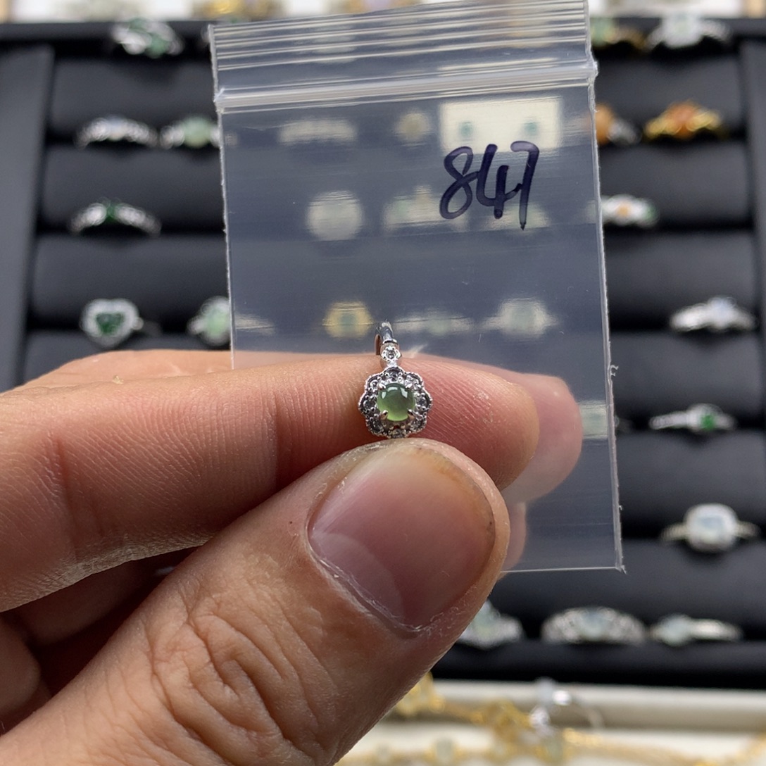 翡翠银S925镀金镶嵌戒指847