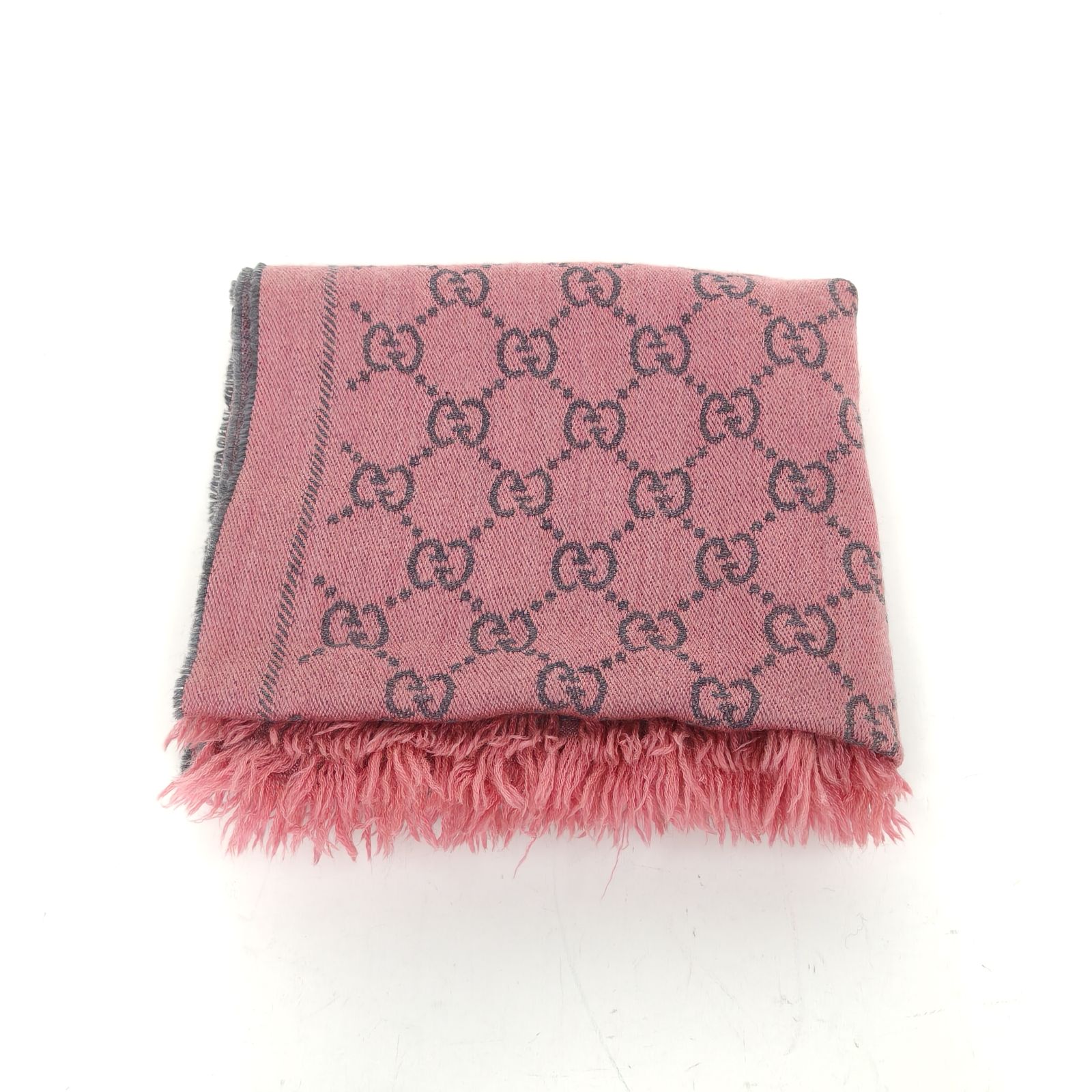 95新 GUCCI/古驰 【lu】 满印流苏围巾 粉灰P245927576