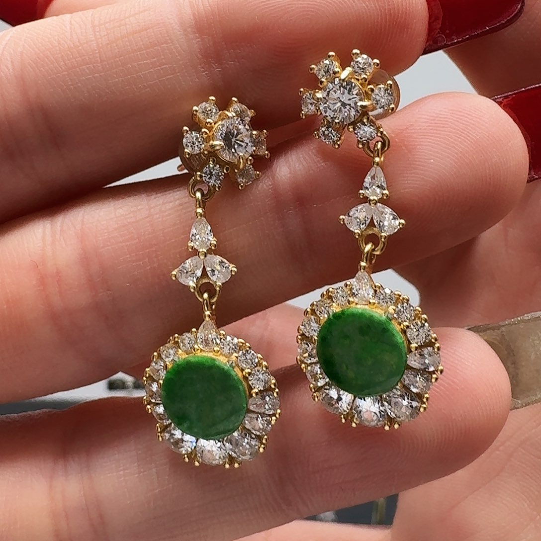 翡翠耳饰银S925镶嵌耳饰