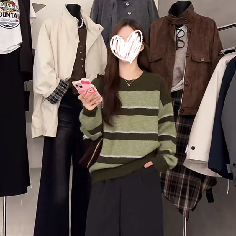 米满满-ZiZi（ 18967#）简约拼色宽条纹针织毛衣kc