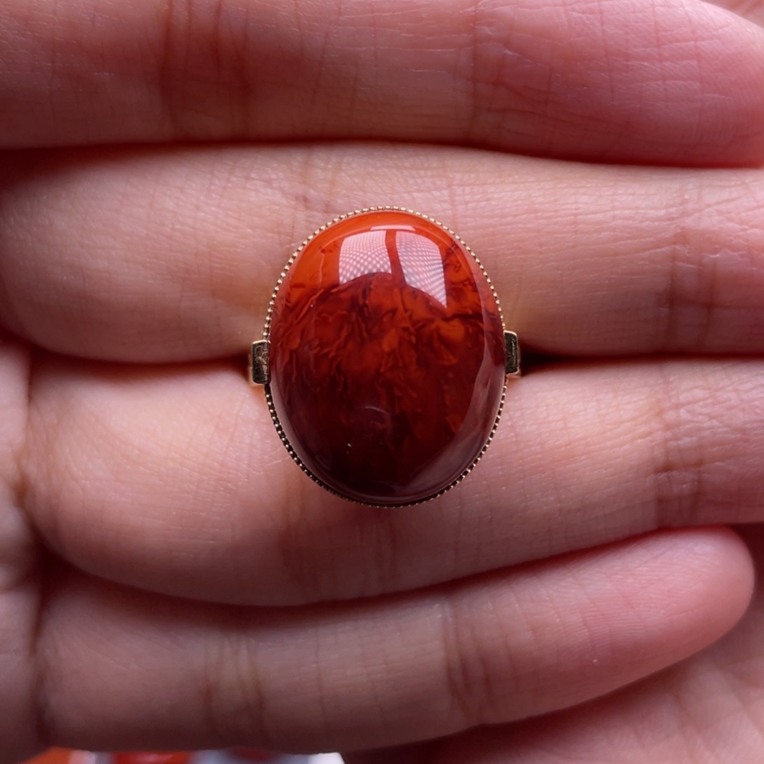 ****文南红玛瑙18K金镶嵌珠宝奇石女戒