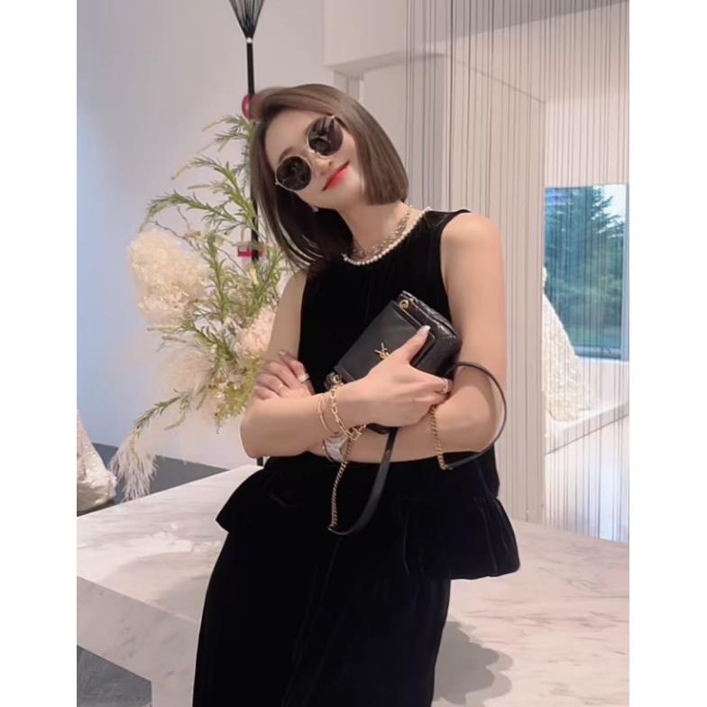 熙薇【掌上明珠】2025夏季新款精品丝绒珍珠马甲上衣H3193