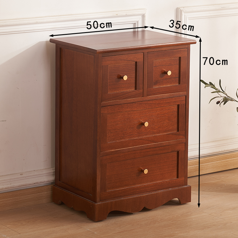 长50宽35高70CM 红胡桃色3层4斗收纳柜抽屉式储物柜