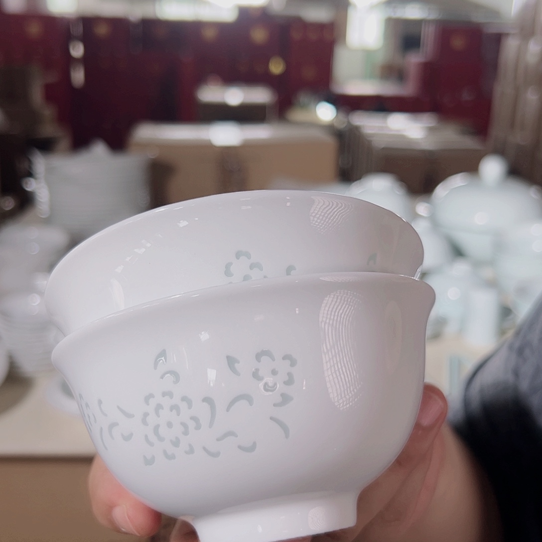 瓷一级品白釉玲珑5英寸米饭碗2只