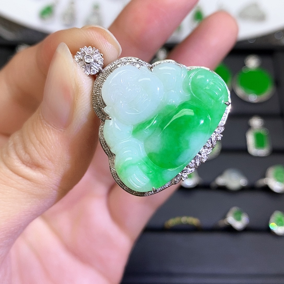 翡翠18K金镶嵌吊坠(不含链)