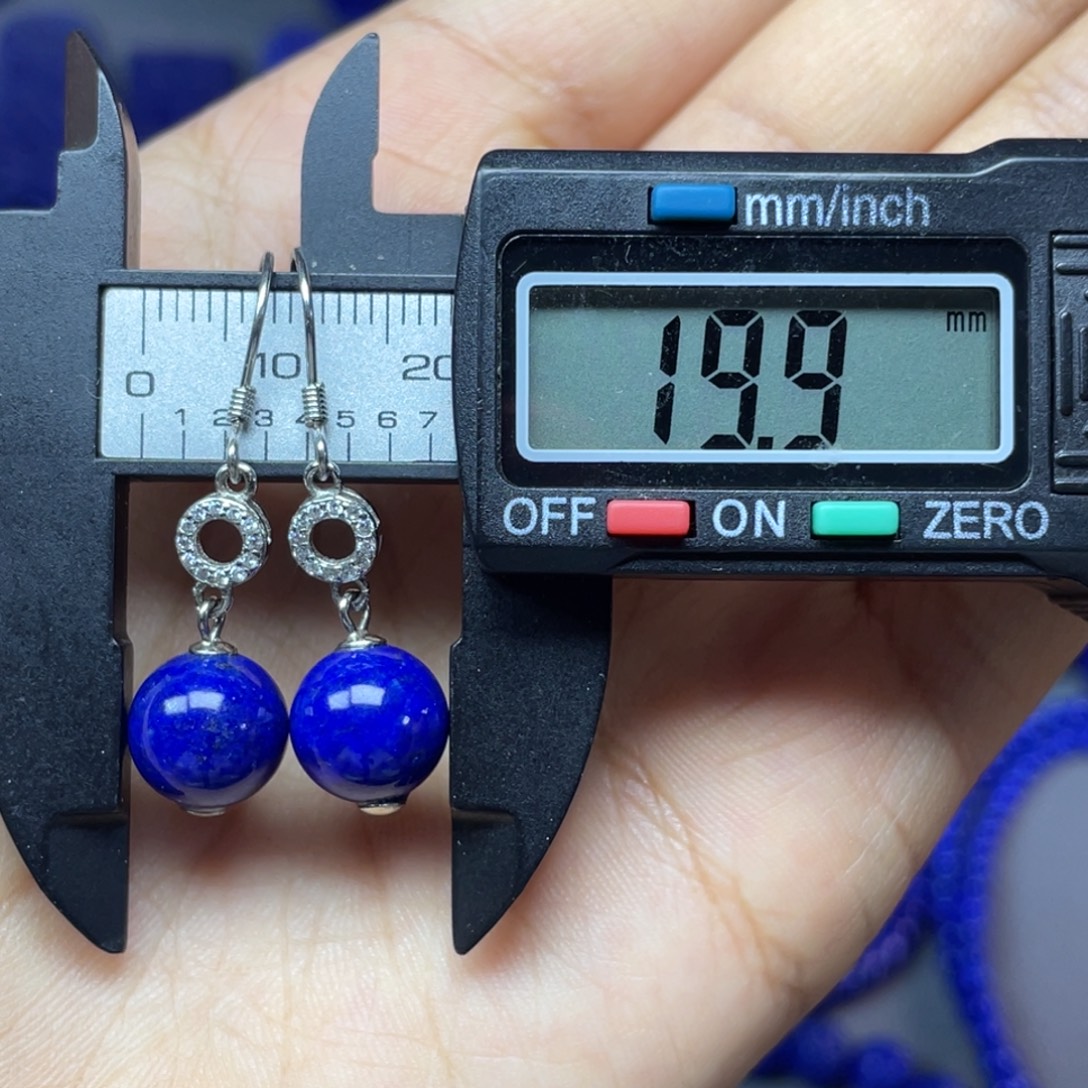 青金石银S925镶嵌10mm耳饰