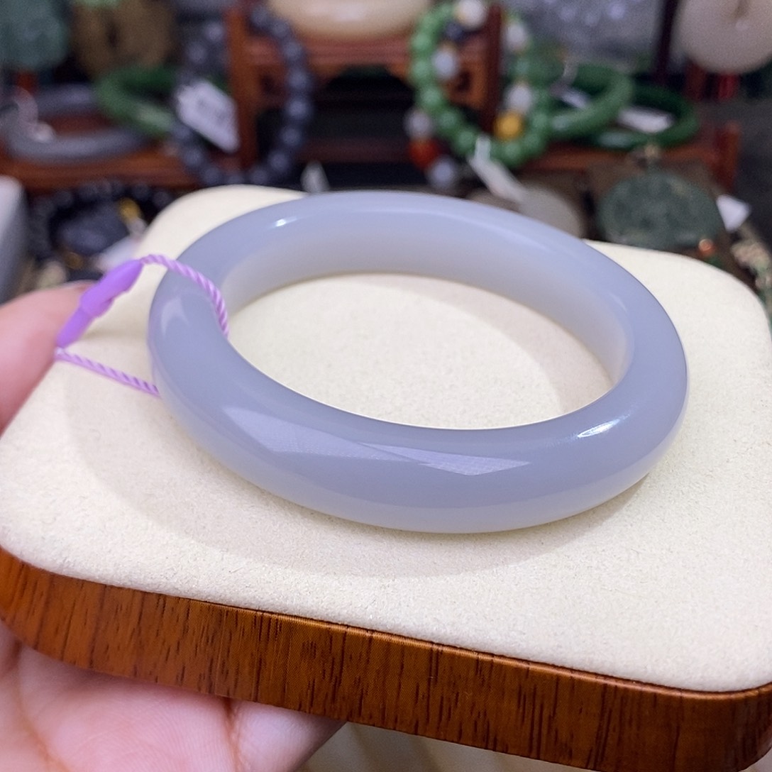 和田玉烟紫高冰老料收藏手镯55圈未镶嵌