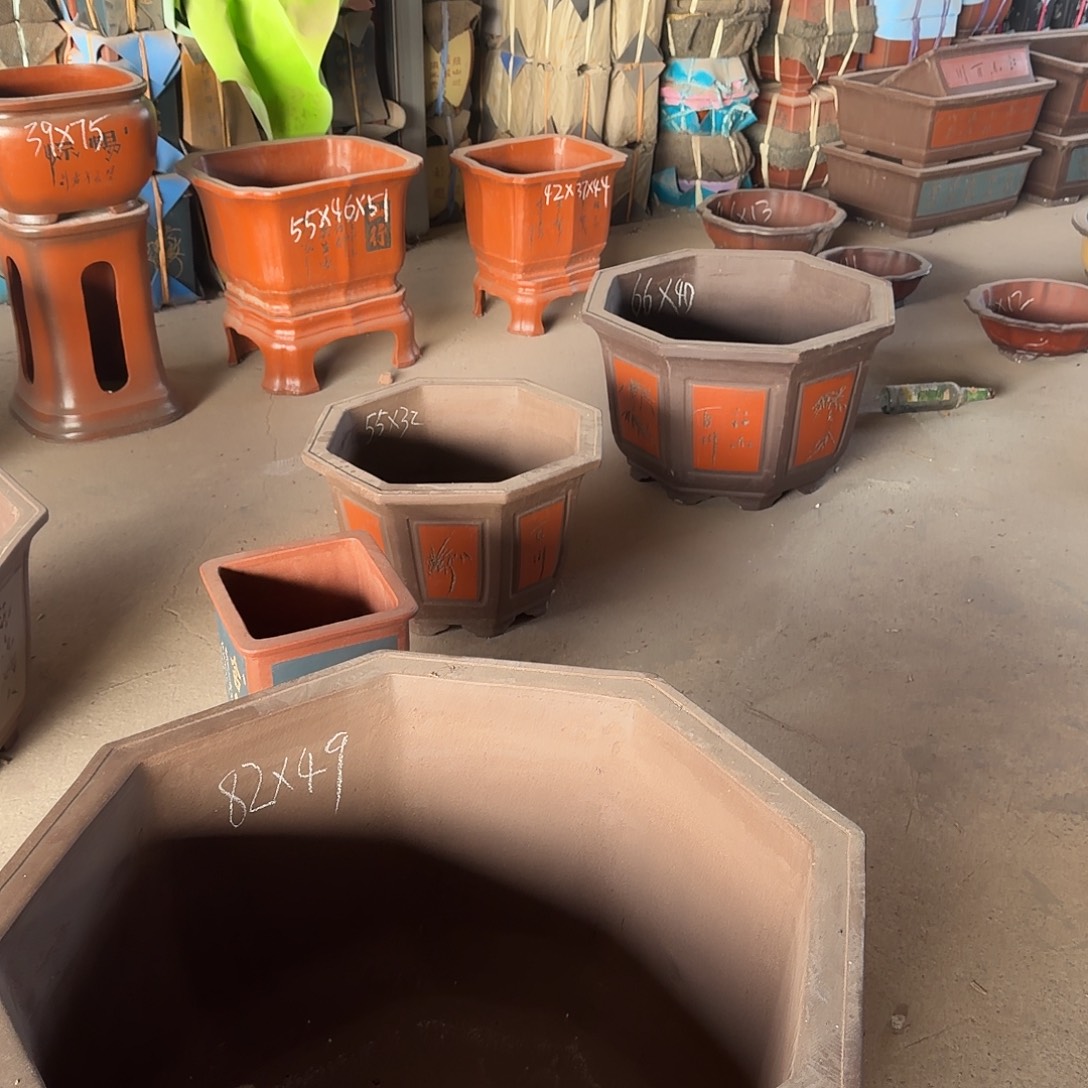 ༒***༒紫砂花盆八角红一套