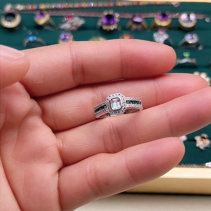 海蓝宝石戒圈银S925镶嵌