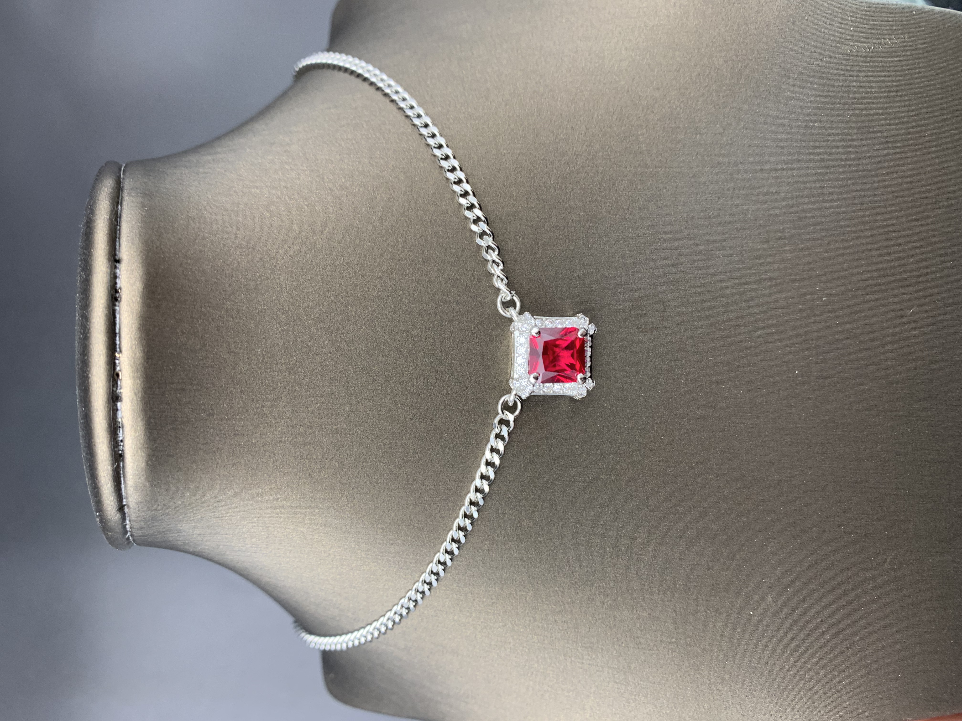 铜合金项链 54045公主方红色卢比颈链