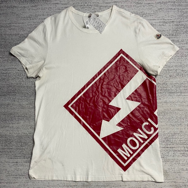 95新 MONCLER 蒙口 盟可睐 白色胶印大logo袖标短袖 M 