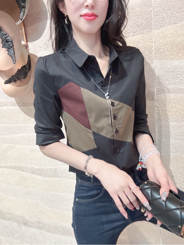 高级感穿搭气质简约拼接设计感春季显瘦法式轻奢小众拼色设计上衣