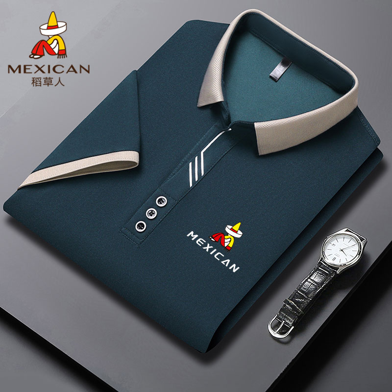 Mexican/稻草人男士polo衫夏季商务休闲刺绣上衣宽松翻领短袖t恤