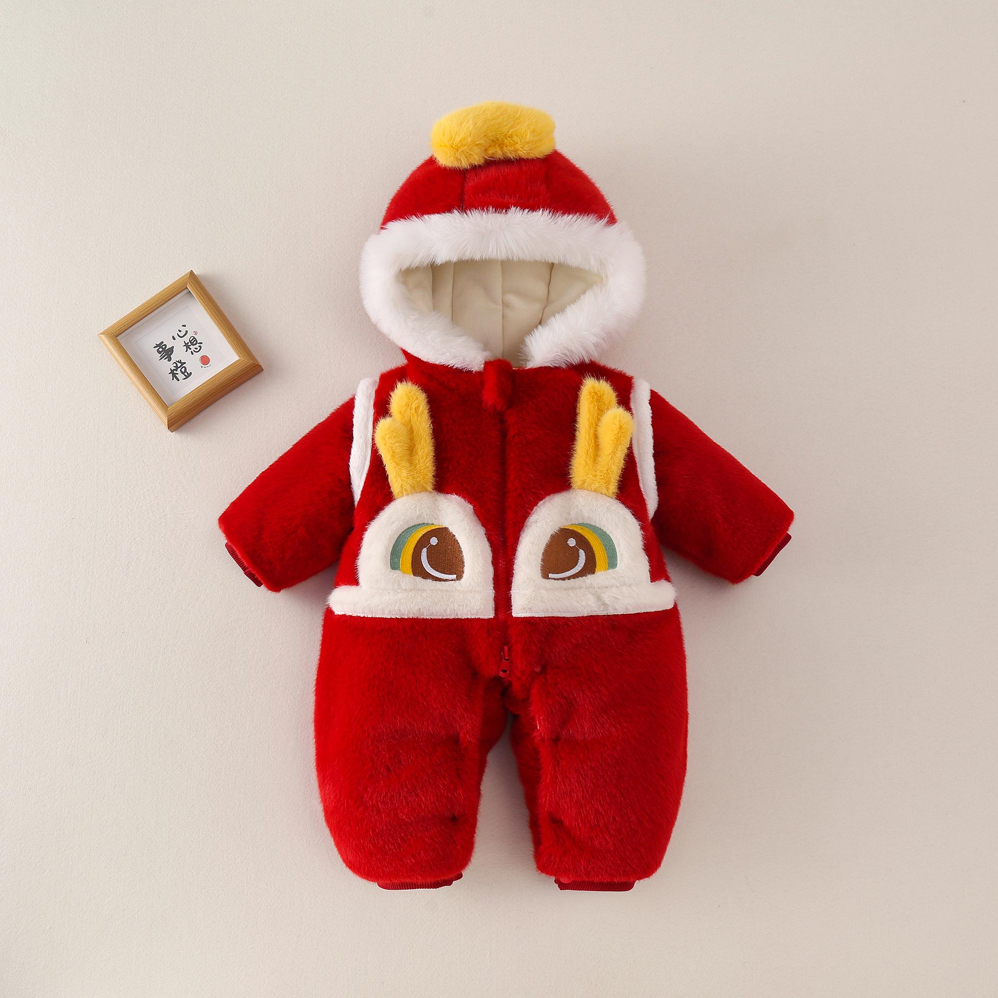 新生幼儿婴儿冬季加棉加厚中国风连体衣套装男女童宝宝拜年服