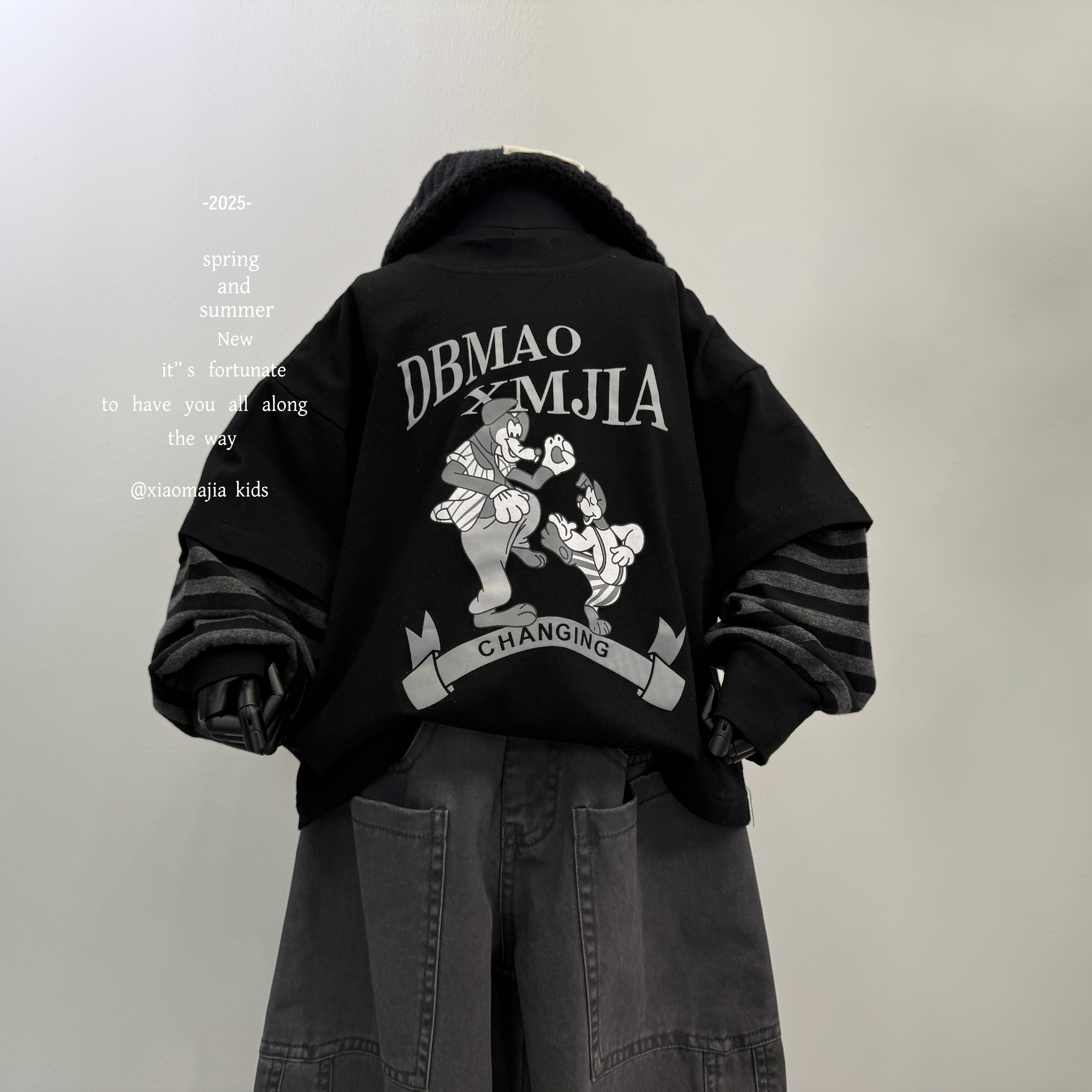 N小马家2025秋款儿童潮流拼接袖卫衣D-6323打底衫潮流时尚宽松