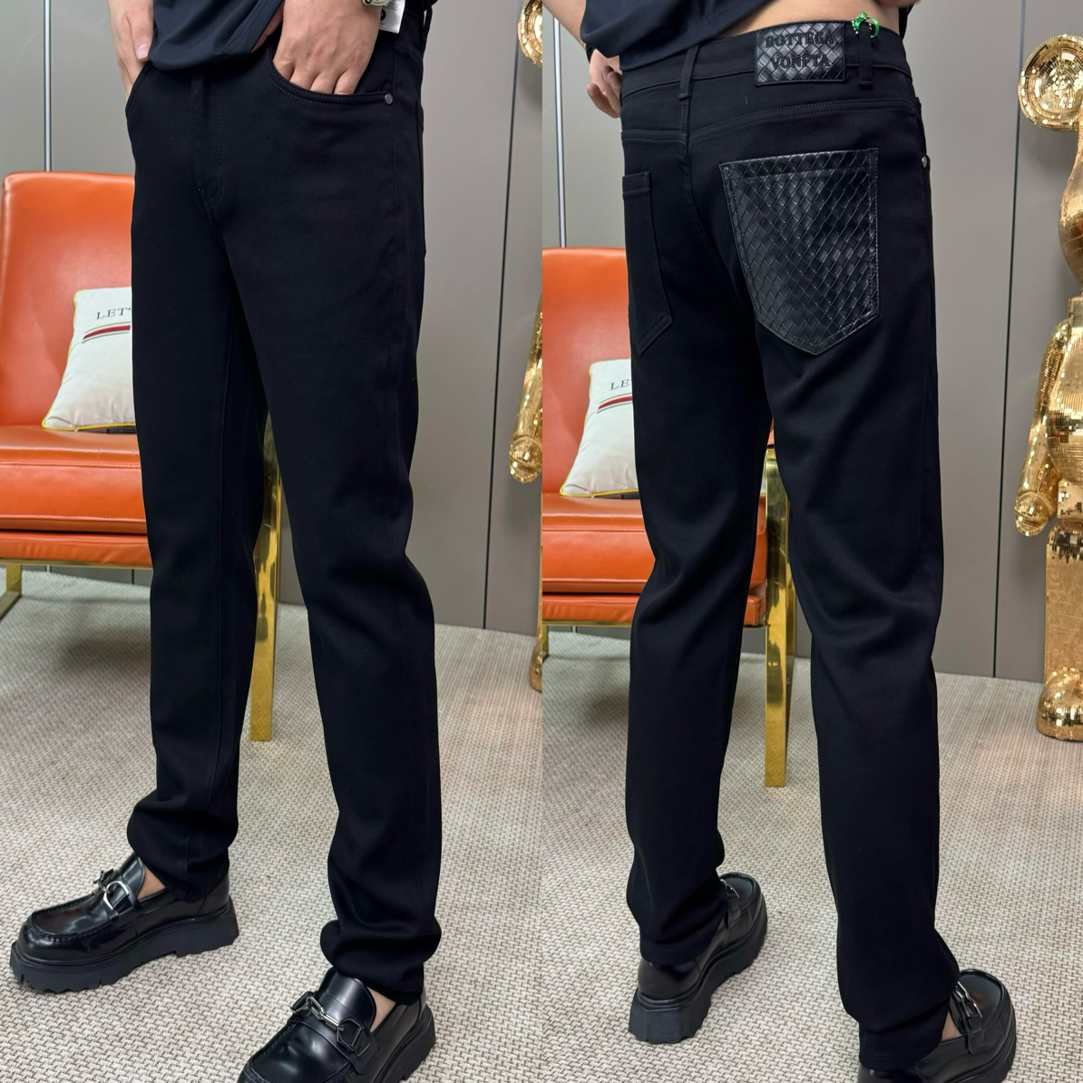 【拼皮兜】秋冬轻奢男士直筒牛仔裤莱赛尔防褪色黑色修身直筒牛仔裤