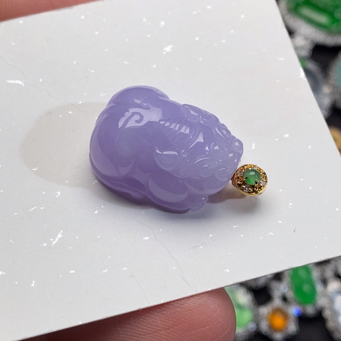 翡翠吊坠(不含链)18K金镶嵌貔貅