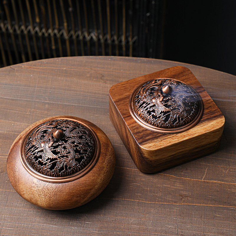 胡桃木香炉复古实木檀香炉沉香盘香炉茶道熏香香薰炉家用香炉