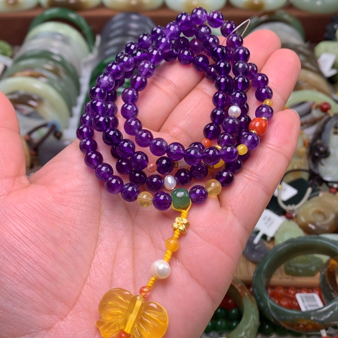 紫晶未镶嵌珠宝半成品项链