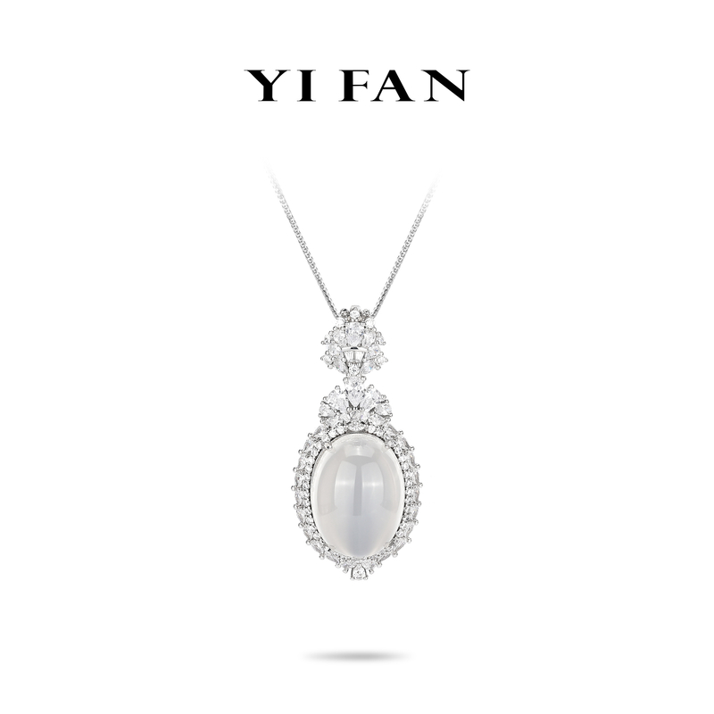 坠链均925银合成锆石 2309-白色大蛋面气质百搭项链
