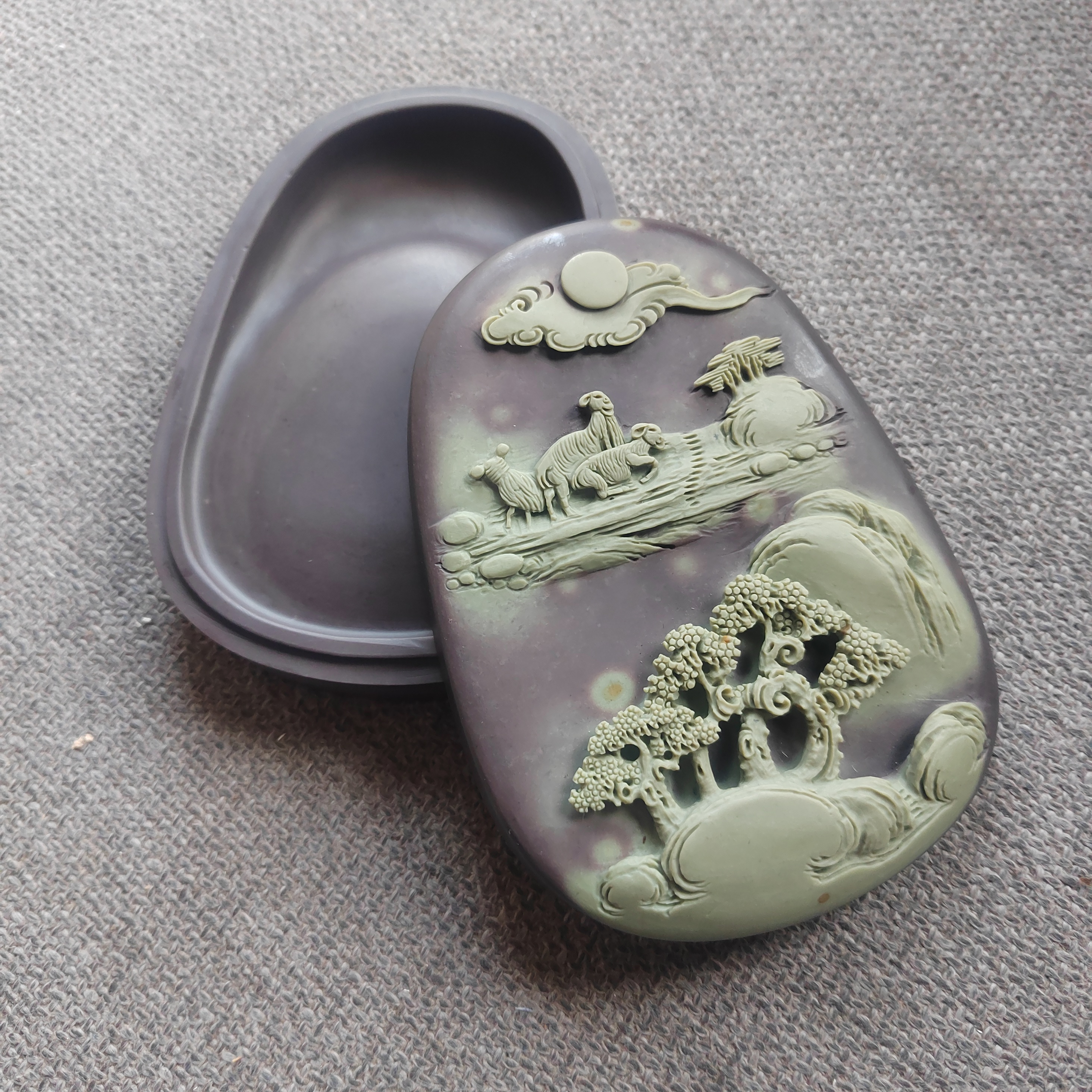 松花砚精品手工砚 开砚三千目 尺寸12-8.8-3厘米左右收藏研磨对版