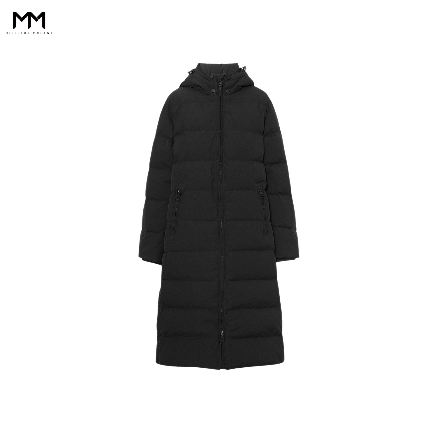 90鹅绒MM麦檬黑色连帽长款羽绒服商场同款冬5FA180691