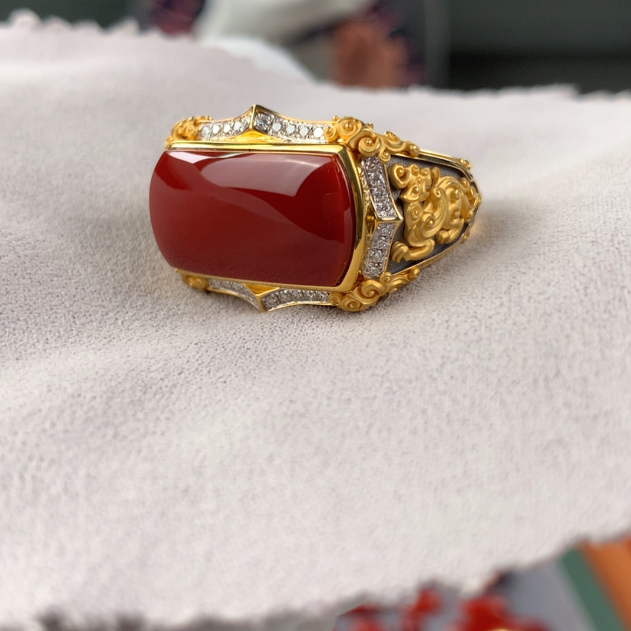【闪购商品】18K金镶嵌龙戒指24#南红玛瑙创*