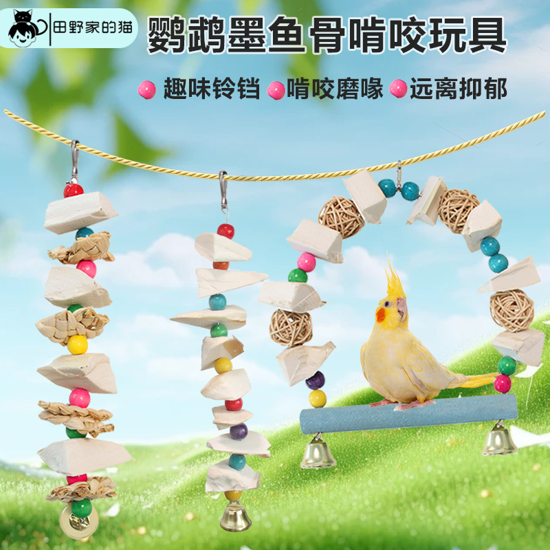 墨鱼骨鹦鹉专用玄凤牡丹虎皮高钙磨牙啃咬零食鸟用品用具吊串玩具