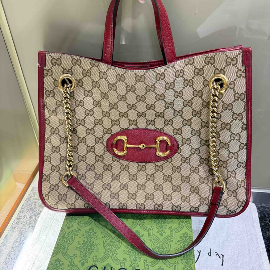 95新 GUCCI/古驰 1955酒红托特单肩包/3782
