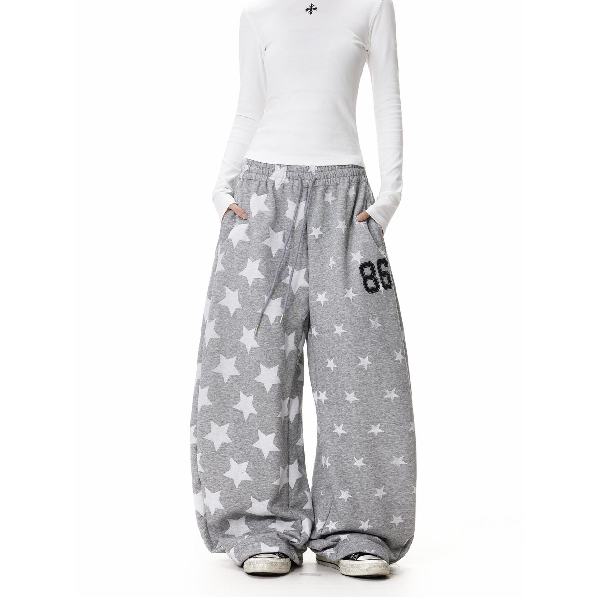 美式灰色卫裤男女宽松弯刀运动爵士舞跳舞裤子秋阔腿休闲裤