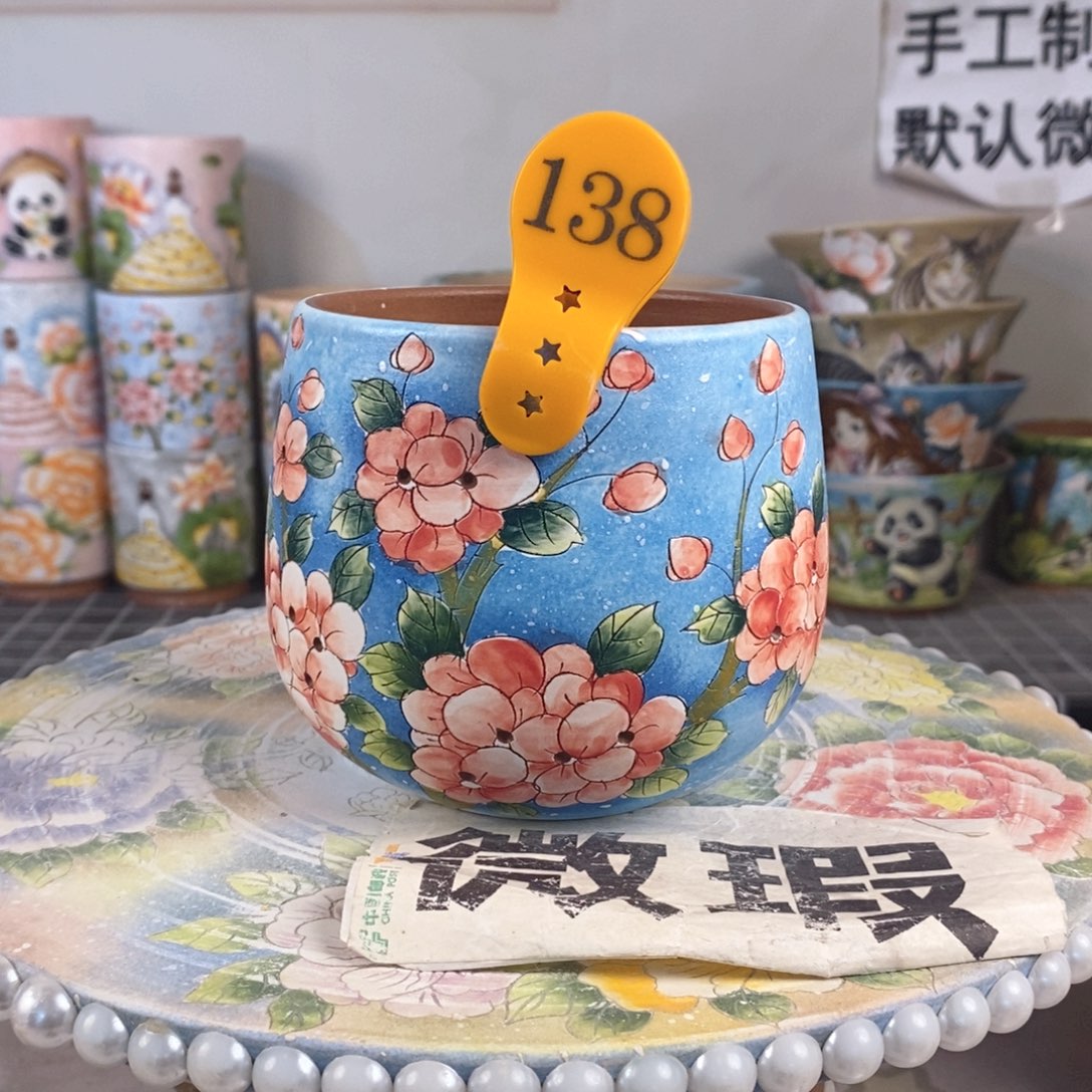 紫砂花盆红陶手绘花盆