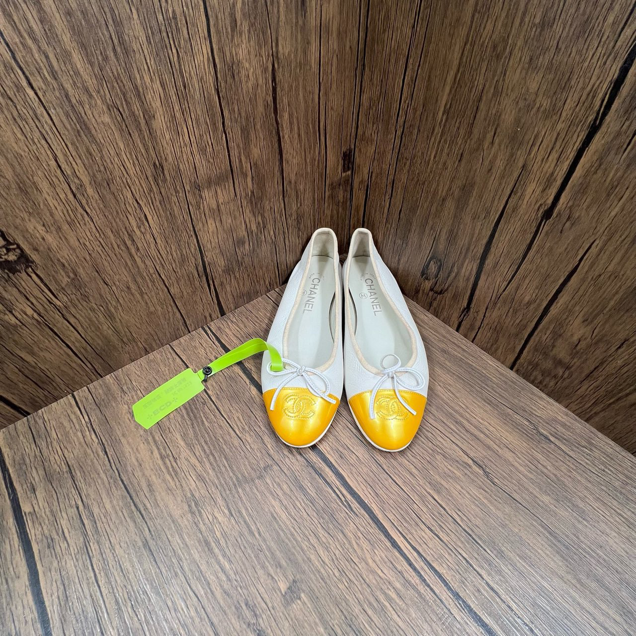 95新 Chanel/香奈儿 白黄双C芭蕾鞋 36.5码/95新/7900/无配件