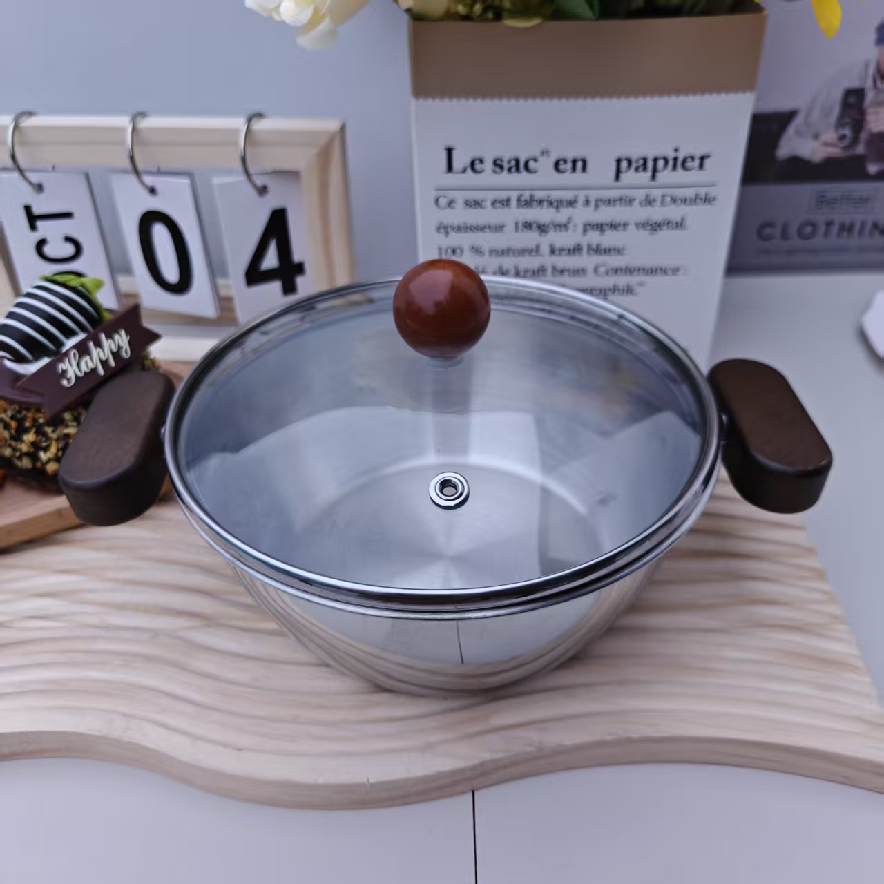 西班牙木柄精致双耳加深加大小汤锅小炒锅家用厨房必备【汤家限定】