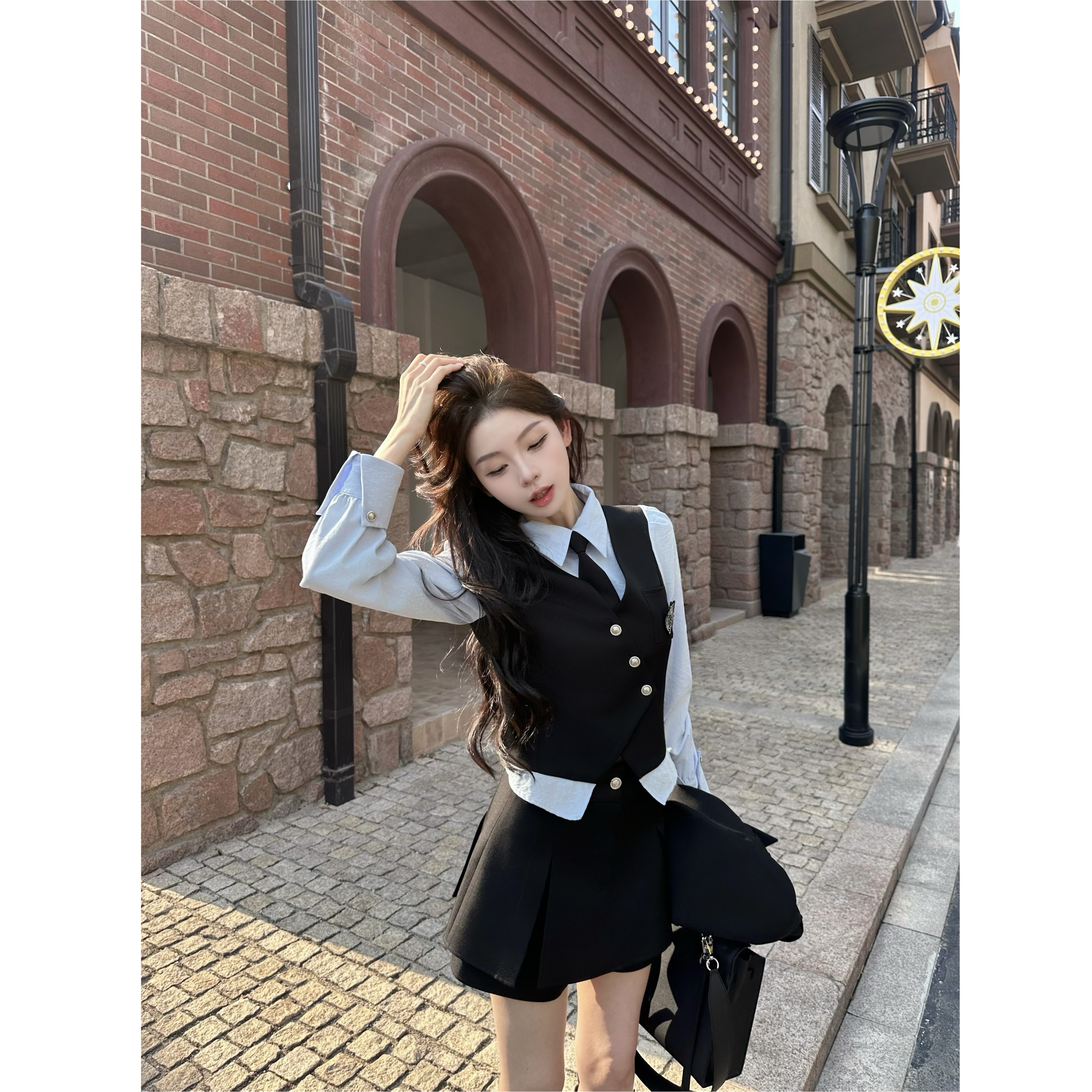 【苏黎世大道】秋季假两件设计拼色系高级感早秋气质女套装