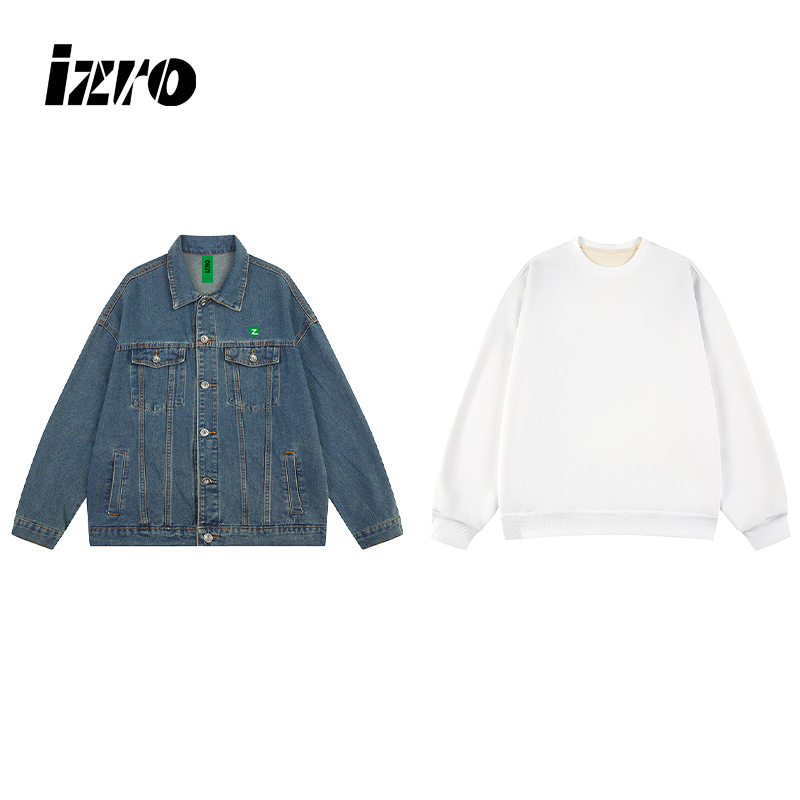 IZRO男女同款 新款牛仔外套+圆领卫衣时尚休闲百搭宽松两件套