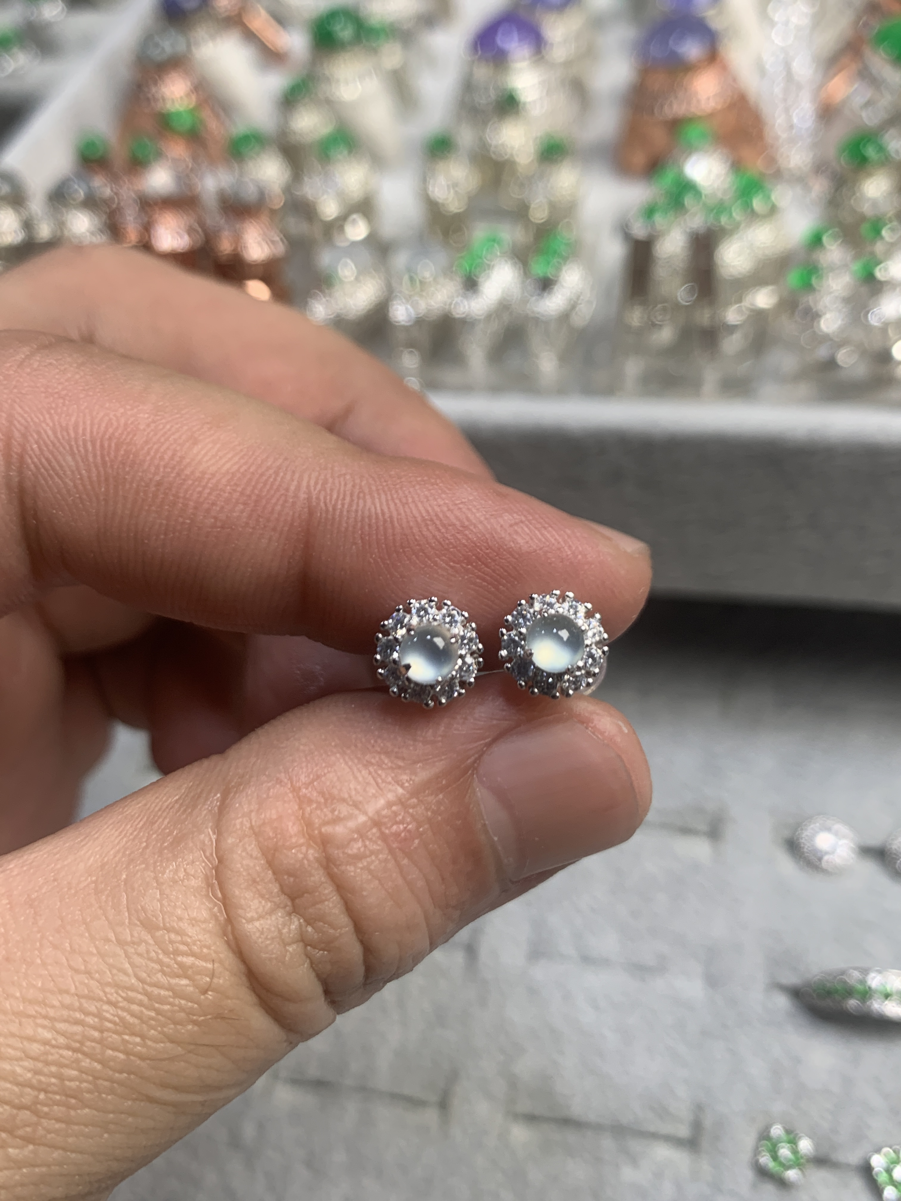 福利款S925银冰蛋面耳钉天然缅甸翡翠A货