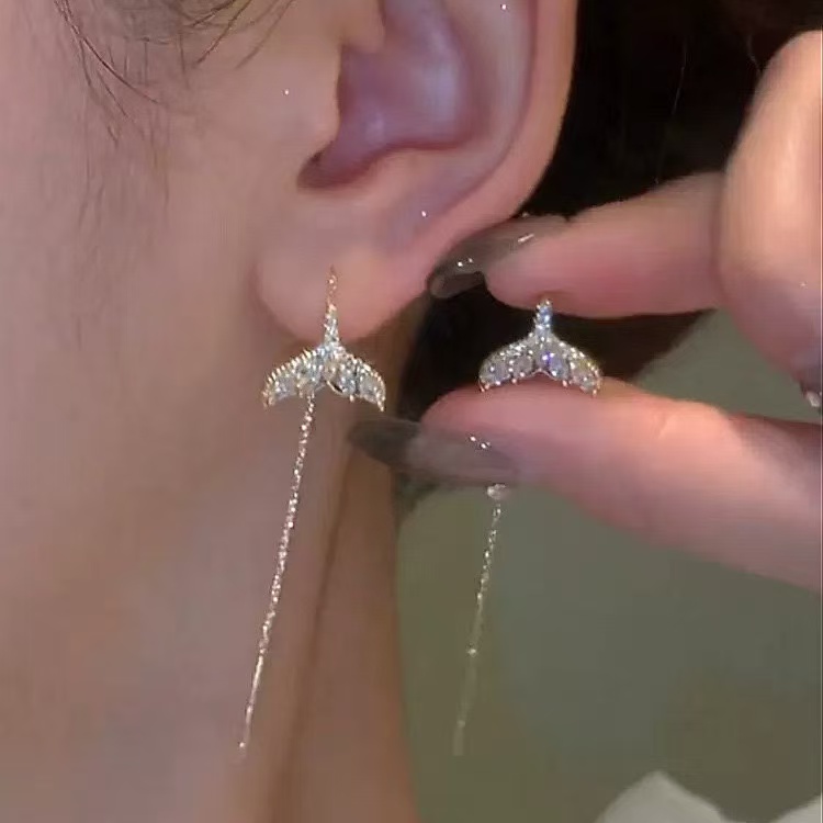 合金耳饰 23号 轻奢高级感气质鱼尾耳线耳环